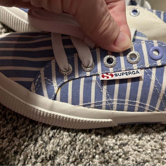 Superga Striped Canvas Sneakers in Blue and White - Picture 2 of 9